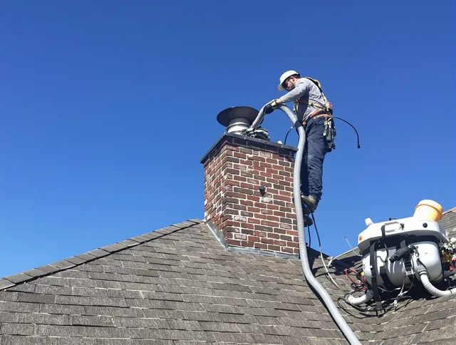 Dedicated Bay Village Chimney Sweep team member cleaning a chimney in Bay Village, OH