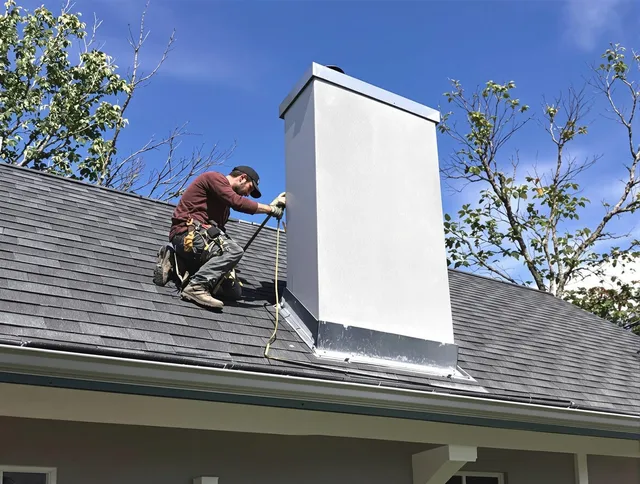 Bay Village Chimney Sweep team member finishing chimney construction in Bay Village, OH