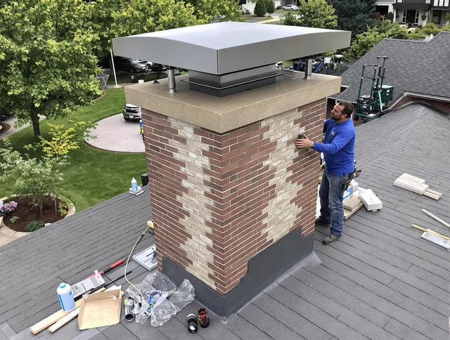 Bay Village Chimney Sweep team working on a custom chimney remodel in Bay Village, OH