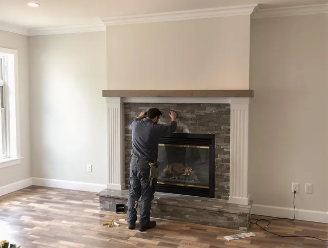 Bay Village Chimney Sweep finishing a custom fireplace install in Bay Village, OH